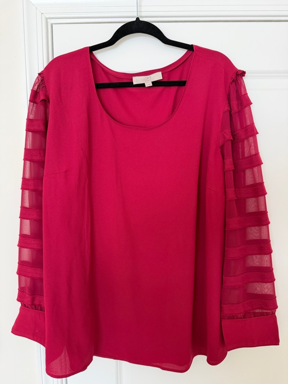 LOFT Plus Red Sheer Ruffle-Sleeve Blouse
